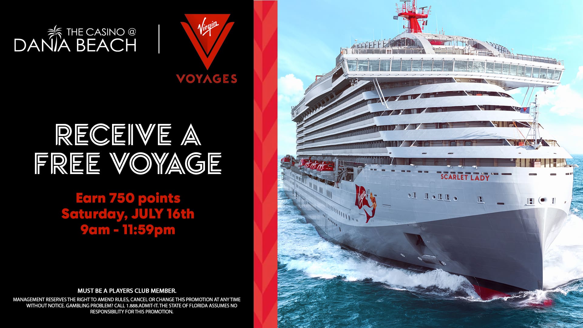 The Casino @ Dania Beach and Virgin Voyages Announce Free Voyage Giveaway  for Players Club Members on Saturday July 16