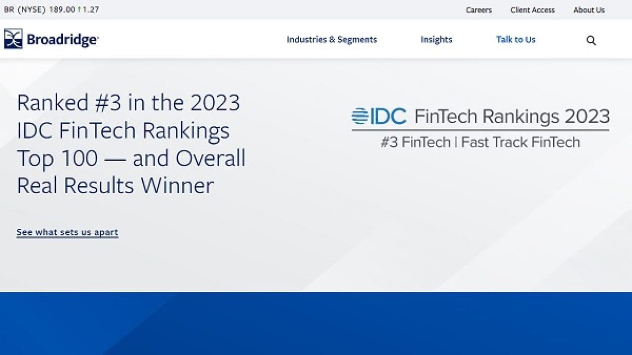 Broadridge Ranked #3 In The 2023 IDC FinTech Rankings Top 100 And Is ...